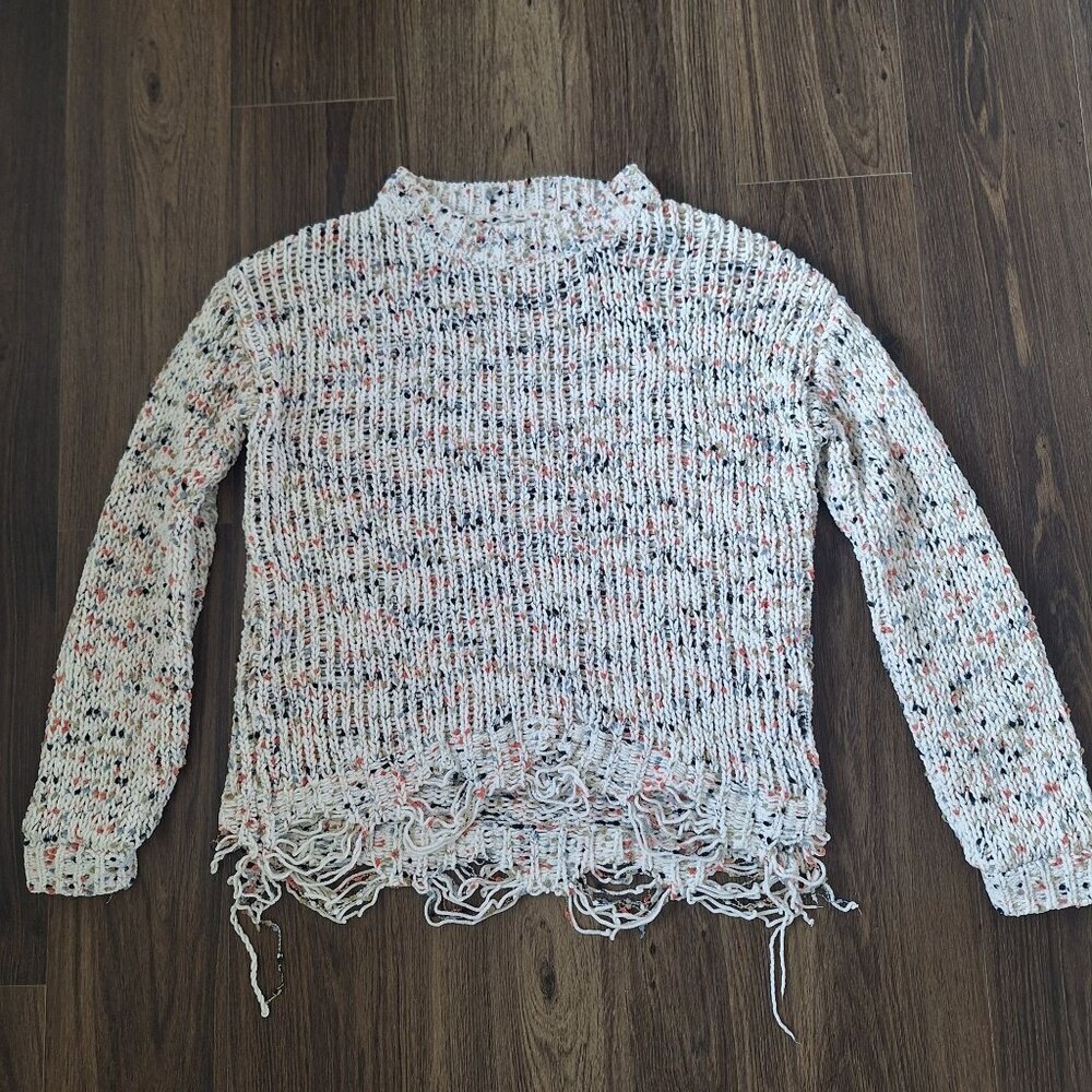 💙 Rue21 Soft Raw Hem Stretch Mock Neck Sweater Size S/M Y2K Artsy Cozy